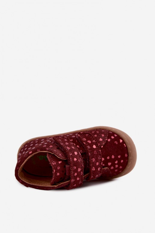 Chaussures en daim pour enfants bordeaux Barefoot avec cœurs Froddo G2130328-66