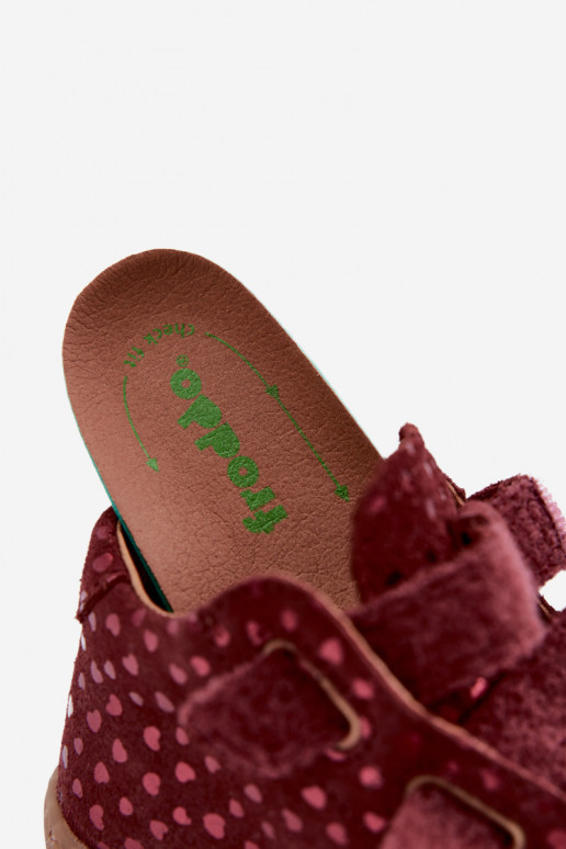 Chaussures en daim pour enfants bordeaux Barefoot avec cœurs Froddo G2130328-66