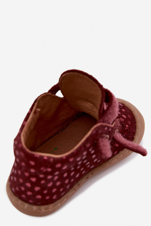 Chaussures en daim pour enfants bordeaux Barefoot avec cœurs Froddo G2130328-66