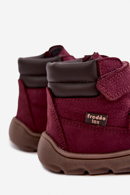 Chaussures en cuir pour enfants bordeaux Barefoot Froddo G2110150-9