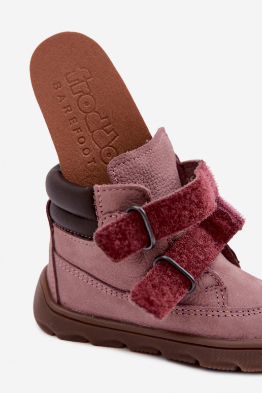 Chaussures en cuir pour enfants roses Barefoot Froddo G2110150-5