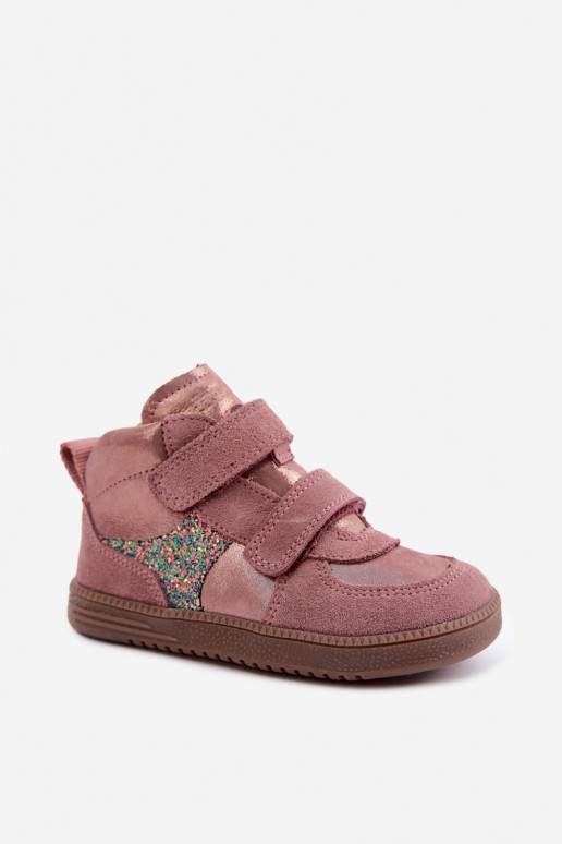 Chaussures en daim pour enfants roses Barefoot avec brillance Froddo G2110157-5