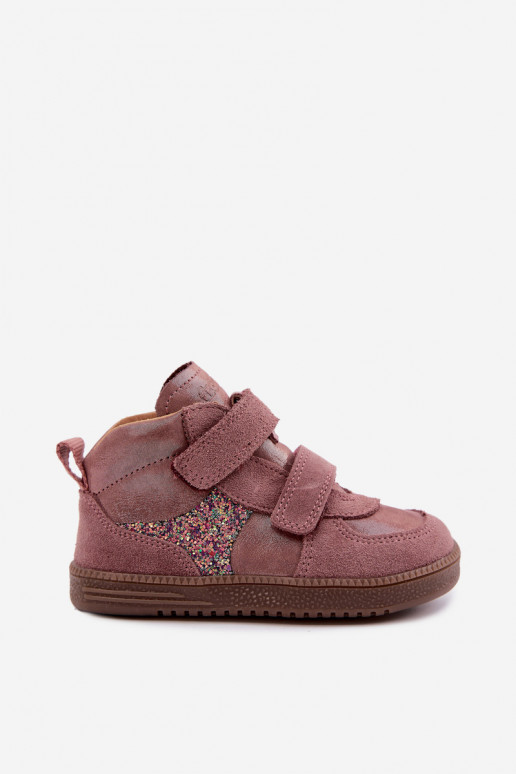 Chaussures en daim pour enfants roses Barefoot avec brillance Froddo G2110157-5