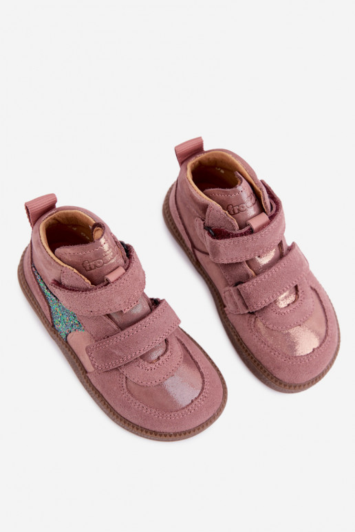 Chaussures en daim pour enfants roses Barefoot avec brillance Froddo G2110157-5
