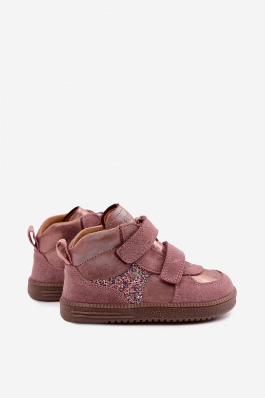 Chaussures en daim pour enfants roses Barefoot avec brillance Froddo G2110157-5