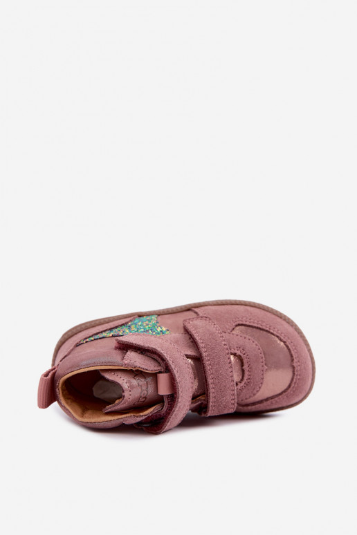Chaussures en daim pour enfants roses Barefoot avec brillance Froddo G2110157-5
