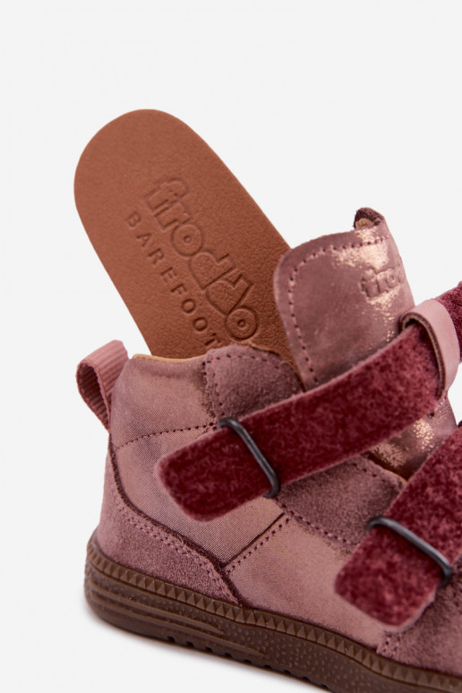 Chaussures en daim pour enfants roses Barefoot avec brillance Froddo G2110157-5