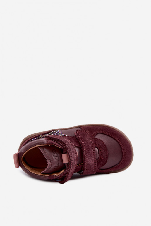 Chaussures en daim pour enfants bordeaux Barefoot Froddo G2110157-4