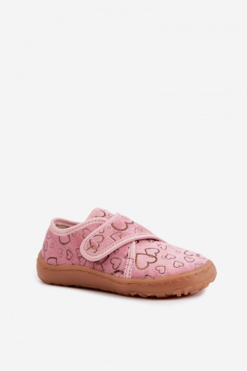 Chaussons pour enfants avec fermetures adhésives Barefoot Širdelės Froddo G1700438-18 en rose