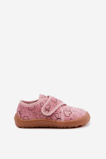 Chaussons pour enfants avec fermetures adhésives Barefoot Širdelės Froddo G1700438-18 en rose 2