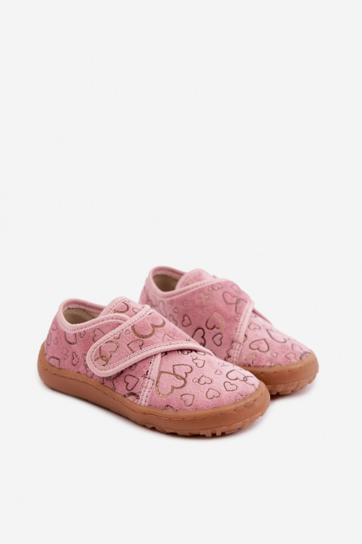 Chaussons pour enfants avec fermetures adhésives Barefoot Širdelės Froddo G1700438-18 en rose