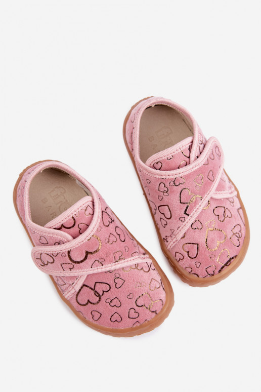 Chaussons pour enfants avec fermetures adhésives Barefoot Širdelės Froddo G1700438-18 en rose