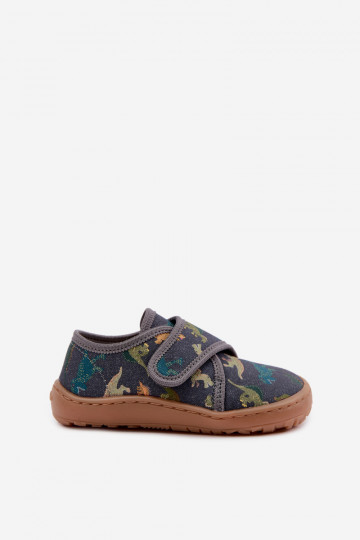 Chaussons pour enfants garçons avec fermetures adhésives Barefoot Dinozaurai Froddo G1700438-26 en gris 2