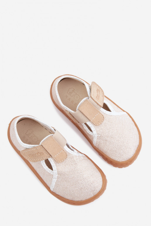 Chaussons pour enfants avec fermetures adhésives et brillance Barefoot Froddo Canvas G1700439-3 en or