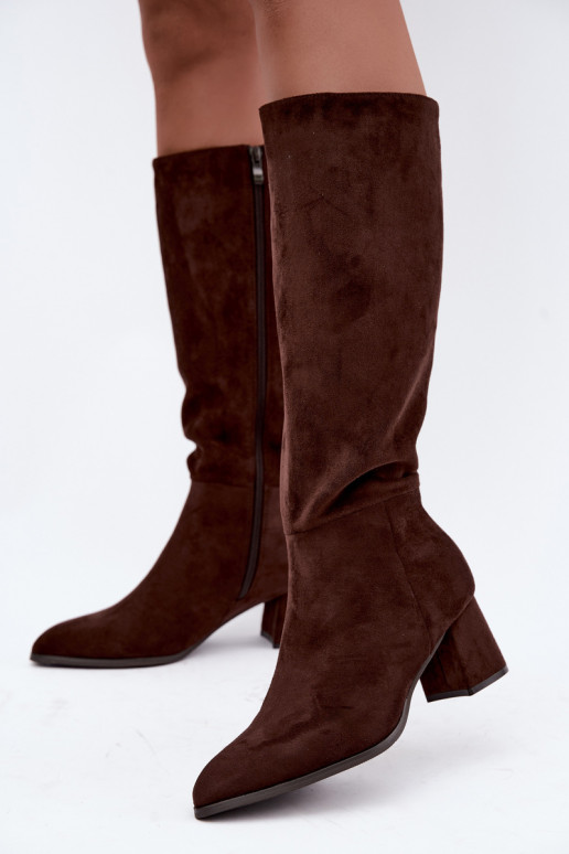 Bottes isolées pour femmes hautes avec talons en chocolat Raleya