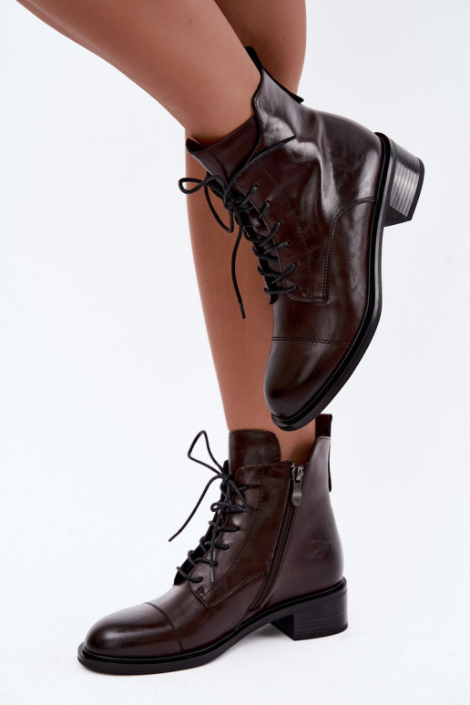 Bottines isolées en cuir naturel en chocolat Cerina