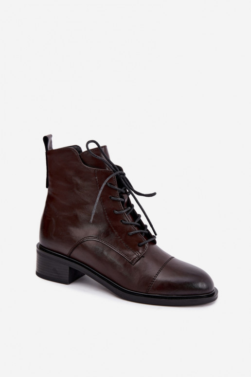 Bottines isolées en cuir naturel en chocolat Cerina