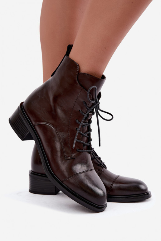 Bottines isolées en cuir naturel en chocolat Cerina