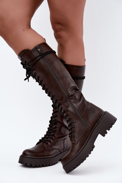 Bottes hautes à lacets avec plateforme pour femmes CzekoladoĮe Jalira