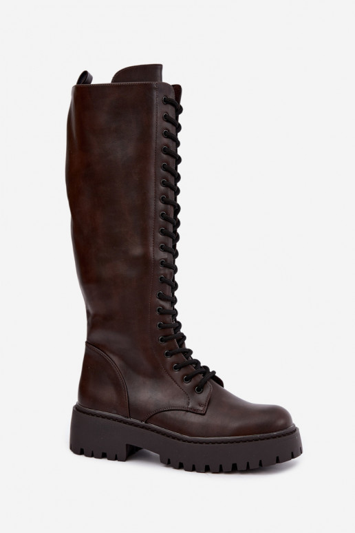 Bottes hautes à lacets avec plateforme pour femmes CzekoladoĮe Jalira