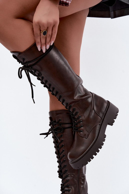 Bottes hautes à lacets avec plateforme pour femmes CzekoladoĮe Jalira