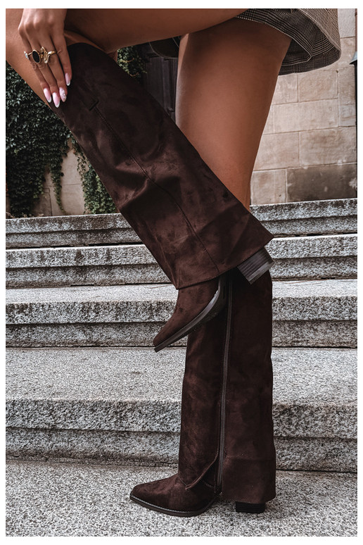 Bottes hautes isolées de style cowboy avec talons et tige cousue CzekoladoĮe Julena