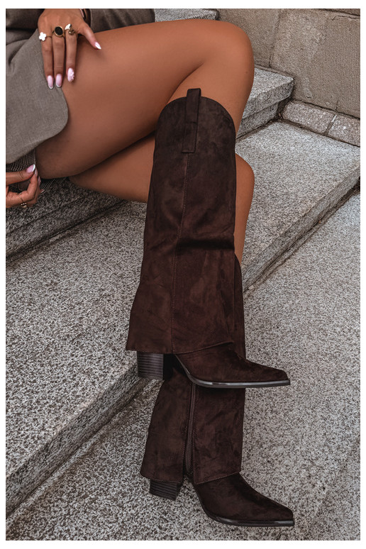 Bottes hautes isolées de style cowboy avec talons et tige cousue CzekoladoĮe Julena