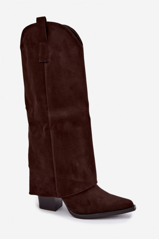Bottes hautes isolées de style cowboy avec talons et tige cousue CzekoladoĮe Julena
