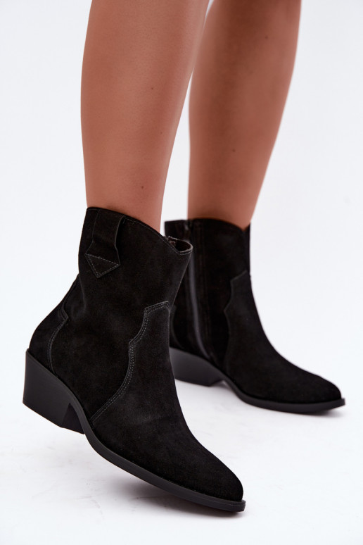Bottes en faux daim de style cowboy avec talons couleur noire Daliae