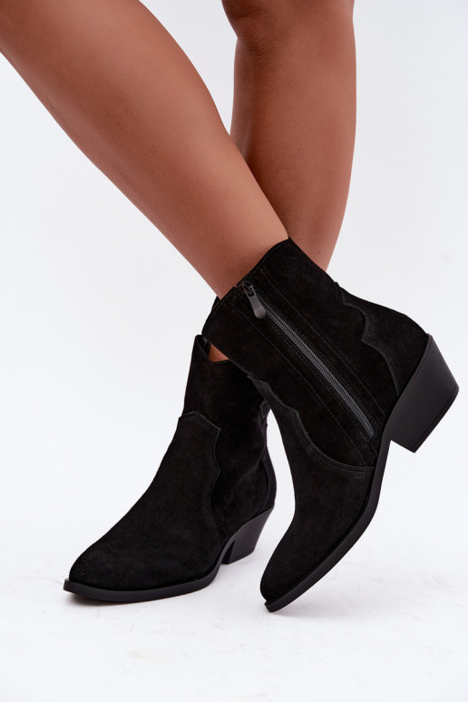 Bottes en faux daim de style cowboy avec talons couleur noire Daliae