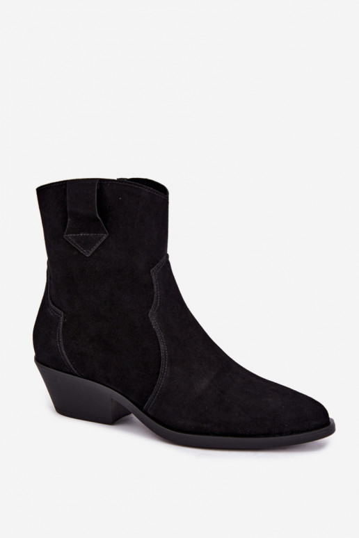 Bottes en faux daim de style cowboy avec talons couleur noire Daliae
