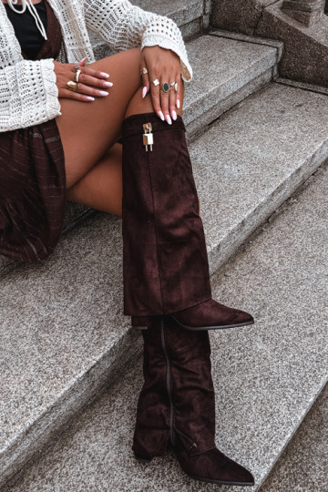 Bottes longues chaudes avec talons et incrustation dorée couleur marron Danessa