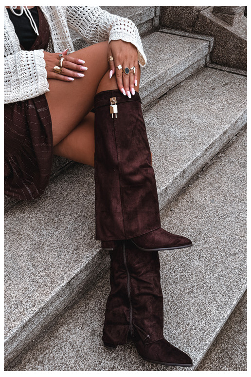 Bottes longues chaudes avec talons et incrustation dorée couleur marron Danessa