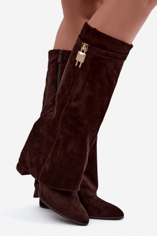 Bottes longues chaudes avec talons et incrustation dorée couleur marron Danessa