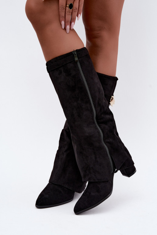 Bottes longues chaudes avec talons et incrustation dorée couleur noire Danessa