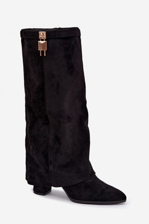Bottes longues chaudes avec talons et incrustation dorée couleur noire Danessa
