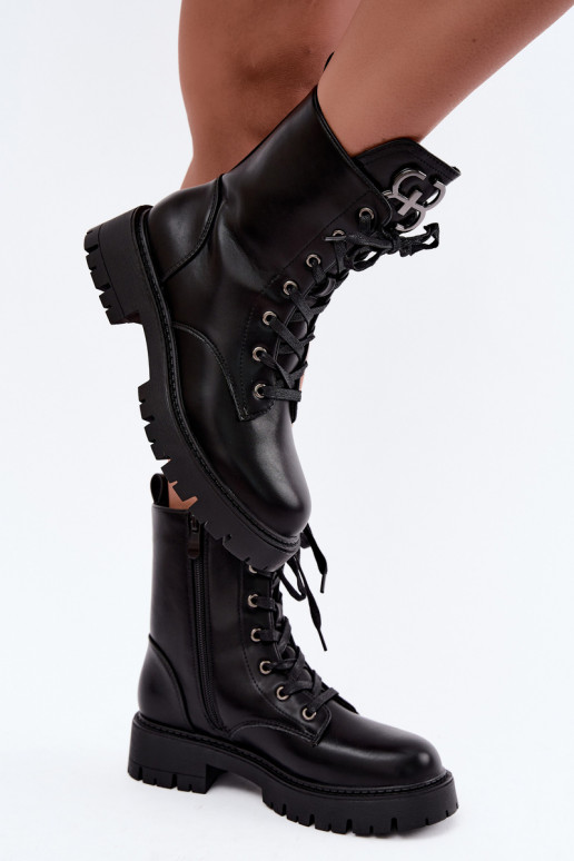 Bottines pour femmes chauffées avec ornements sur la languette en noir Falira