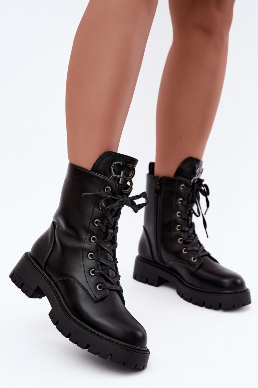 Bottines pour femmes chauffées avec ornements sur la languette en noir Falira