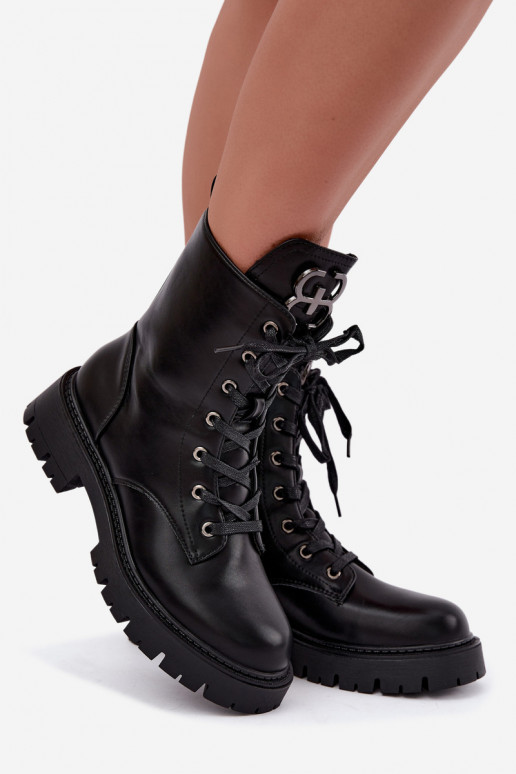 Bottines pour femmes chauffées avec ornements sur la languette en noir Falira