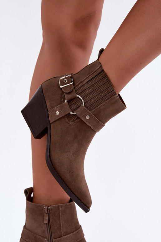 Bottes en daim de style cowboy, chaudes, brunes Fariah