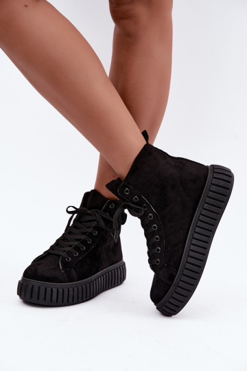 Chaussures décontractées chaudes en faux daim avec plateforme en noir Isaria 2