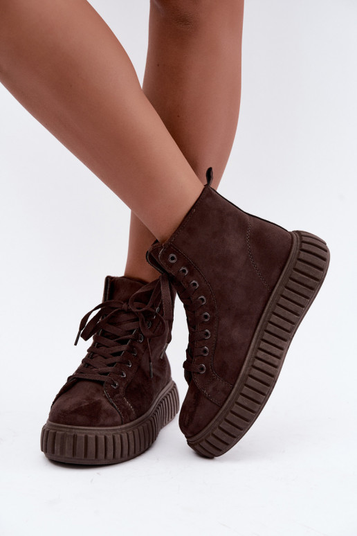 Chaussures décontractées chaudes en faux daim avec plateforme en marron Isaria