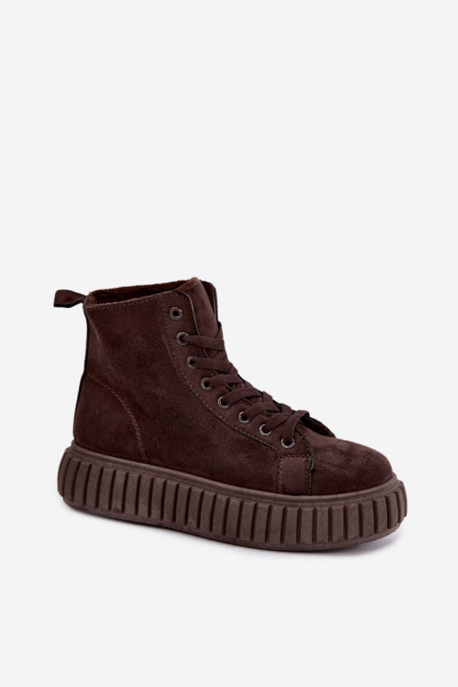 Chaussures décontractées chaudes en faux daim avec plateforme en marron Isaria