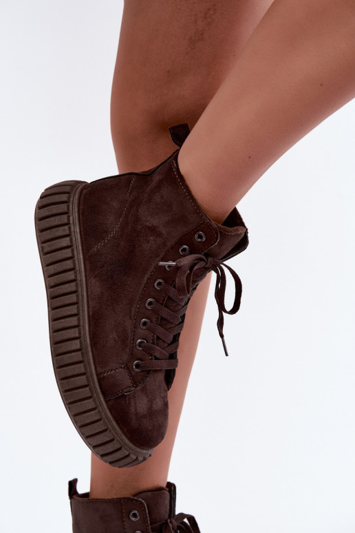 Chaussures décontractées chaudes en faux daim avec plateforme en marron Isaria