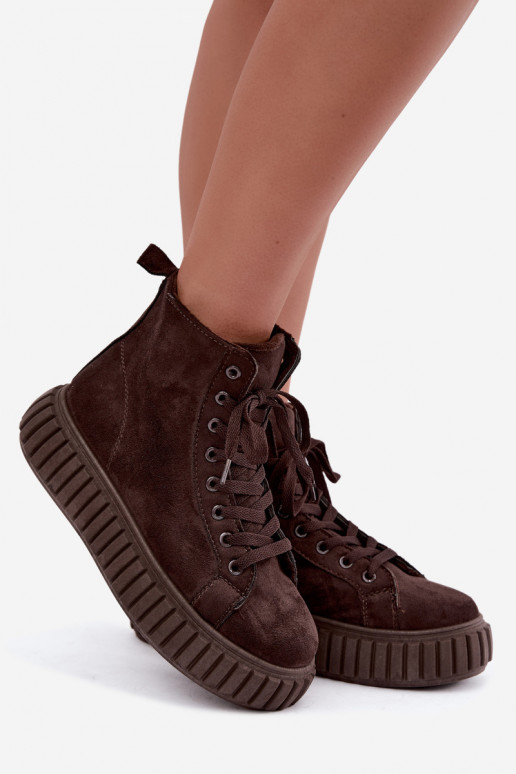 Chaussures décontractées chaudes en faux daim avec plateforme en marron Isaria