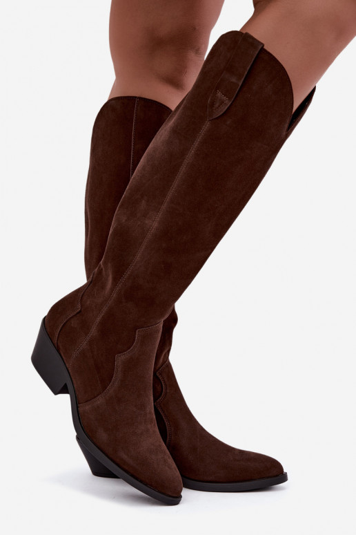 Bottes longues en faux daim de style cowboy en marron Medira