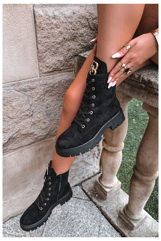 Bottines chaudes pour femmes avec ornements en daim, noires Falira