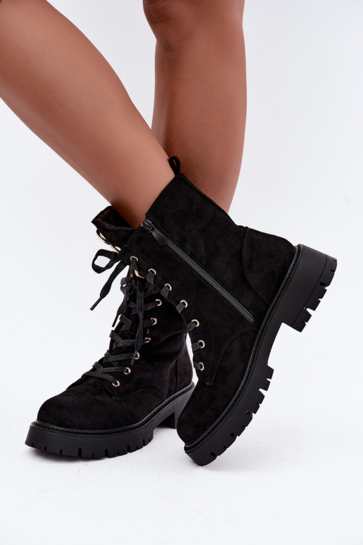 Bottines chaudes pour femmes avec ornements en daim, noires Falira