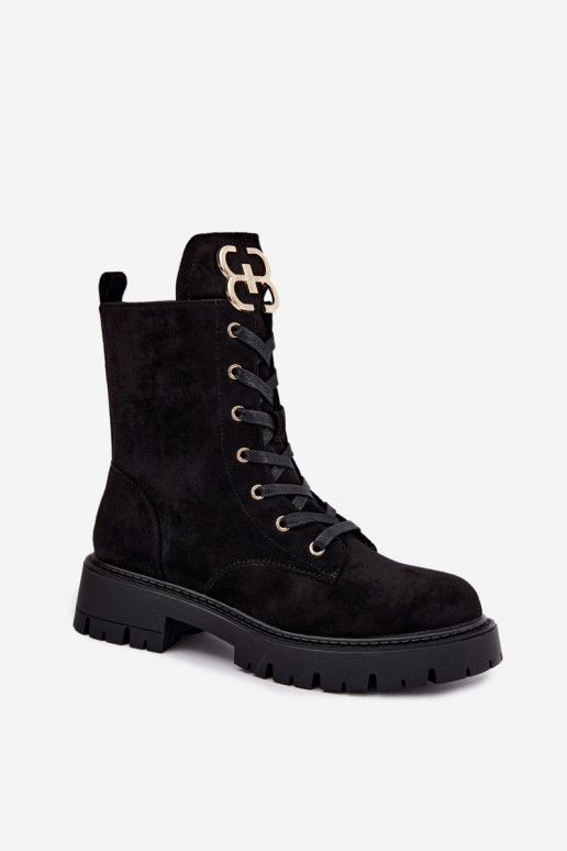 Bottines chaudes pour femmes avec ornements en daim, noires Falira