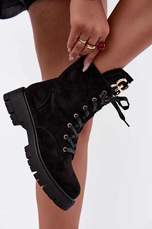Bottines chaudes pour femmes avec ornements en daim, noires Falira